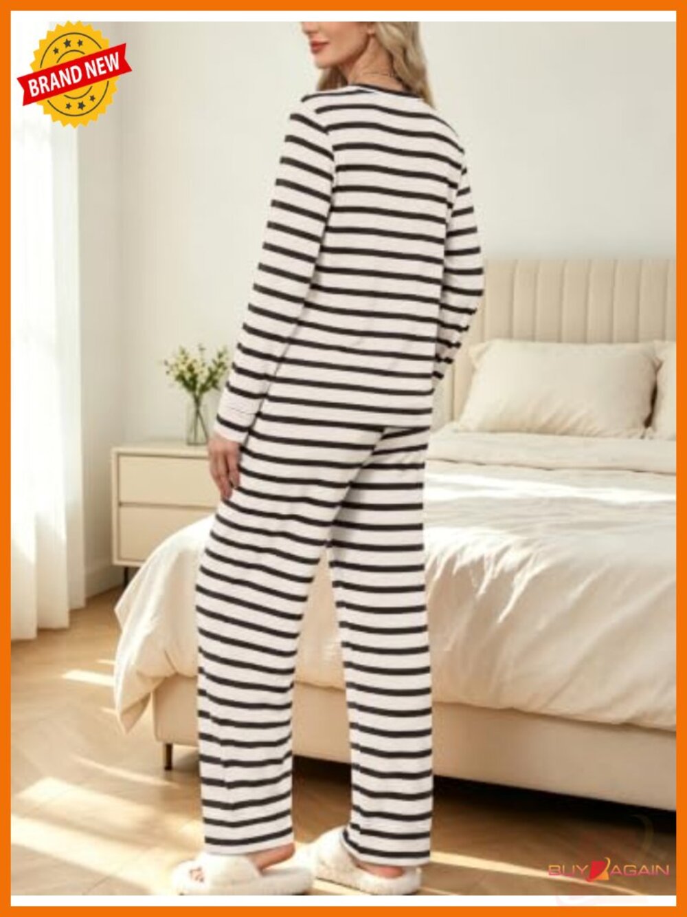 Womens Pajama Set Long Sleeve Crewneck Top Wide Leg Pants 2 Piece Lounge Set - Picture 4 of 6